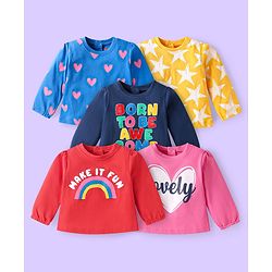 Babyhug Cotton Knit Full Sleeves T-Shirt with Text Print Pack of 5 - Multicolor