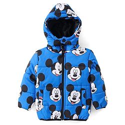 Babyhug Disney Woven Full Sleeves Padded Hooded Jacket with Mickey Mouse Graphics - Blue