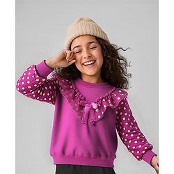 Babyhug Cotton Knit Full Sleeves Sweatshirt with 3D Bow Applique & Frill Detailing - Dark Pink