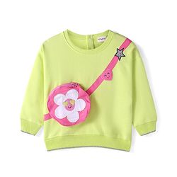 Babyhug Cotton Knit Full Sleeves Solid Colour Sweatshirt with Attached Floral Printed Sling - Light Green