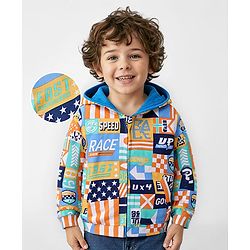 Babyhug Cotton Knit Full Sleeves Hooded Sweatjacket with Text Print - Multicolour