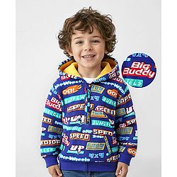 Babyhug Cotton Knit Full Sleeves Hooded Sweatshirt With Text Prints - Navy Blue