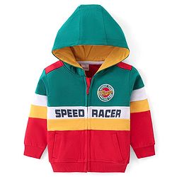Babyhug Cotton Knit Full Sleeves Hooded Sweatjacket with Cut & Sew Design & Text Print - Multicolour