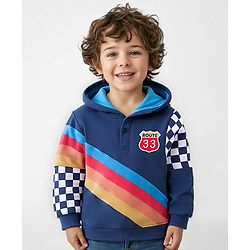 Babyhug Cotton Knit Full Sleeves Hooded Sweatshirt with Stripes & Patch Detailing - Blue