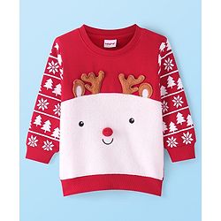 Babyhug Cotton Knit Full Sleeves Sweatshirt Christmas Theme Print & Applique - Red