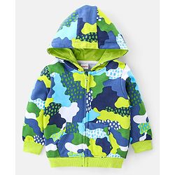 Babyhug 100% Cotton Knit Full Sleeves Hooded Sweatjacket & Lounge Pant With Text Embroidery - Green & Yellow main image 1