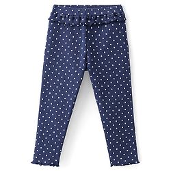 Babyhug Cotton Lycra Full Length Leggings With Polka Dot Print & Frill Detailing - Navy Blue