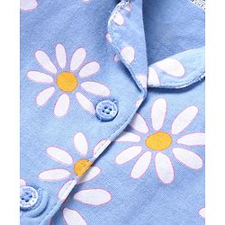 Babyhug Cotton Woven Full Sleeves Front Open Night Suit With Floral Print - Sky Blue