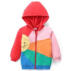 Babyhug Cotton Knit Full Sleeves Hooded Cut & Sew Sweatjacket - Red & Pink
