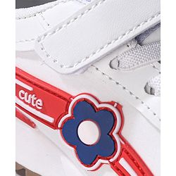 Cute Walk by Babyhug Sneaker with Velcro Closure Floral Applique - White & Royal Blue