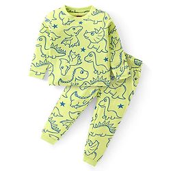Babyhug Cotton Knit Full Sleeves Night Suit With Dino Print - Light Green