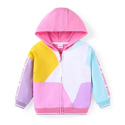 Babyhug Cotton Knit Full Sleeves Hooded Sweatjacket with Color Block Design - Blue Pink & Yellow