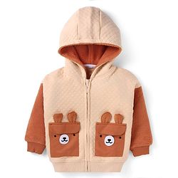 Babyhug Fleece Knit Full Sleeves Hooded Sweat Jacket With Ear Applique - Brown