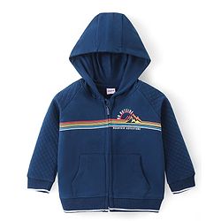 Babyhug Cotton Knit Full Sleeves Hooded Sweatjacket with Mountains Print & Quilted Design - Navy Blue