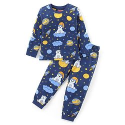 Babyhug Cotton Knit Full Sleeves Night Suit With Animals Print - Navy Blue main image 0