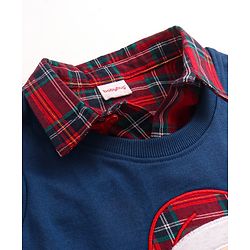 Babyhug Cotton Knit Full Sleeves Overlapped T-Shirt With Santa Applique Detailing - Navy Blue