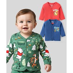 Babyhug 100% Cotton Knit Half Sleeves Front Open Jhablas With Stripes & Animal Print Pack Of 3 - Red & Yellow