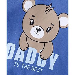 Babyhug Terry Knit Full Sleeves T-Shirt & Lounge Pant Set with Text & Bear Print - Royal Blue & Grey