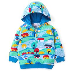 Babyhug Cotton Knit Full Sleeves Hooded Sweatshirt with Country Theme Print - Sky Blue