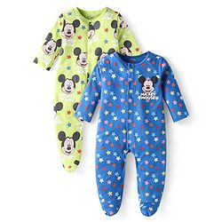 Babyhug Disney Interlock Knit Full Sleeves Sleep Suits With Minnie Mouse Graphics Pack of 2 - White & Yellow main image 0