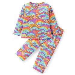Babyhug Cotton Knit Full Sleeves Night Suit with Rainbow - Multicolour
