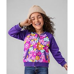 Babyhug Cotton Knit Full Raglan Sleeves Sweat Jacket With Floral Print - Purple