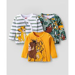 Babyhug Disney Interlock Knit Full Length Diaper Leggings With The Lion King Graphics Pack of 3 - Grey White & Yellow