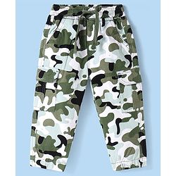 Babyhug Cotton Lycra Woven Full Length Camouflage Printed Trouser - Olive Green