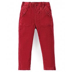 Babyhug Cotton Woven Full Length Solid Colour Corduroy Pants with Stretch - Red
