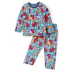 Babyhug Cotton Knit Full Sleeves Peter Pan Collared Night Suit With Floral Print - Yellow main image 0