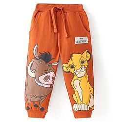 Babyhug Disney Terry Knit Track Pants with Simba & Friends Graphics and Badge Detailing - Orange