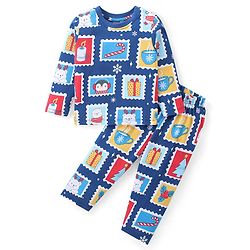 Babyhug Cotton Knit Full Sleeves Night Suit with Stamp Print - Navy Blue