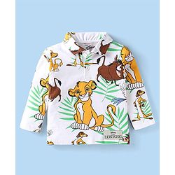 Babyhug Disney Single Jersey Knit Full Sleeves Polo T-shirt With Simba & Friends Print - White