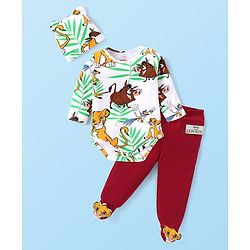 Babyhug Disney Interlock Knit Caps with Lion King Graphics & Stripes Pack of 3 - Red Blue & Yellow main image 1