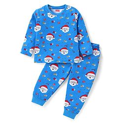 Babyhug Cotton Knit Full Sleeves Night Suit Christmas Theme -Green main image 0