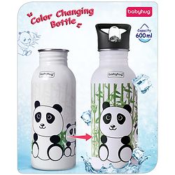 Babyhug Panda Theme Stainless Steel Color Changing Magic Bottle White|Leak Resistant|BPA Free|Rust Proof|600 ml