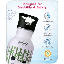 Babyhug Panda Theme Stainless Steel Color Changing Magic Bottle White|Leak Resistant|BPA Free|Rust Proof|600 ml