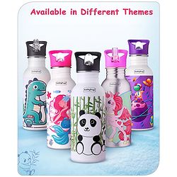Babyhug Panda Theme Stainless Steel Color Changing Magic Bottle White|Leak Resistant|BPA Free|Rust Proof|600 ml