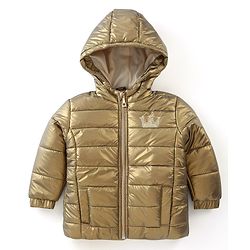 Babyhug Full Sleeves Hooded Winter Jacket with Crown Patch - Golden