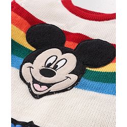 Babyhug Disney Knitted Full Sleeves Pullover Sweater with Stripes & Mickey Mouse Graphics - White