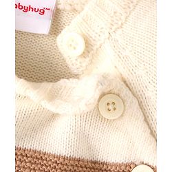 Babyhug Knitted Full Raglan Sleeves Sweater with Bear Patch Detailing - Blue Brown & White