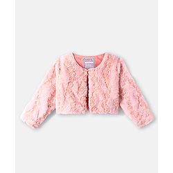 Babyhug Fur Woven Floral Corsage Full Sleeves Winter Jacket - Baby Pink