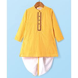 Babyhug Lurex Woven Full Sleeves Dhoti Kurta Set - White & Orange