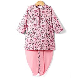 Babyhug Cambric Woven Full Sleeves Floral Printed Dhoti Kurta Set - Pink
