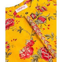 Babyhug 100% Cotton Woven Cambric Full Sleeves Floral Printed Kurta & Dhoti Set - Yellow