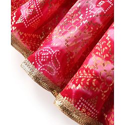 Babyhug Woven Sleeveless Choli Lehenga & Dupatta Set With Floral Embriodery & Lace Detailing - Pink