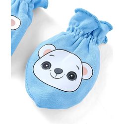 Babyhug 100% Cotton Knit Mittens & Booties Bear Print - Blue