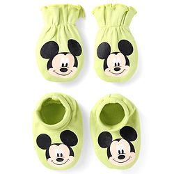 Babyhug Disney Interlock Knit Mittens and Booties With Mickey Mouse Graphics Pack of 2 - Green