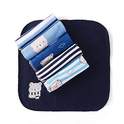 Babyhug Knit Terry Hand and Face Towels with Stripes & Bear Print L 25.4 x B 25.4 cm Pack of 6 - Blue & White