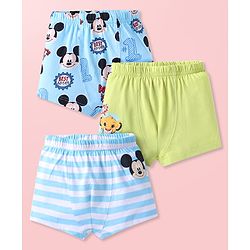 Babyhug Disney Lycra Knit Striped Mickey Mouse & The Lion King Printed Trunks Pack of 3 - Light Blue & Green